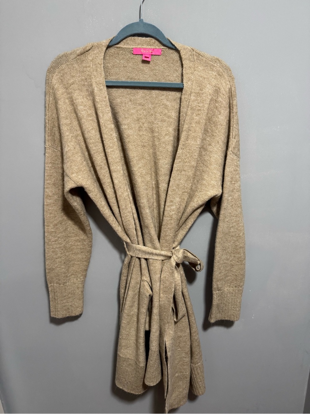 Lilly Pulitzer- Beige Long Wrap Cardigan Sweater. Size L
